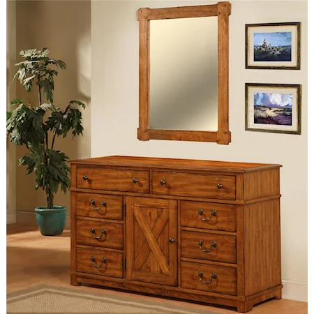 Dresser with Eight Drawers & Vertical Mirror Combo